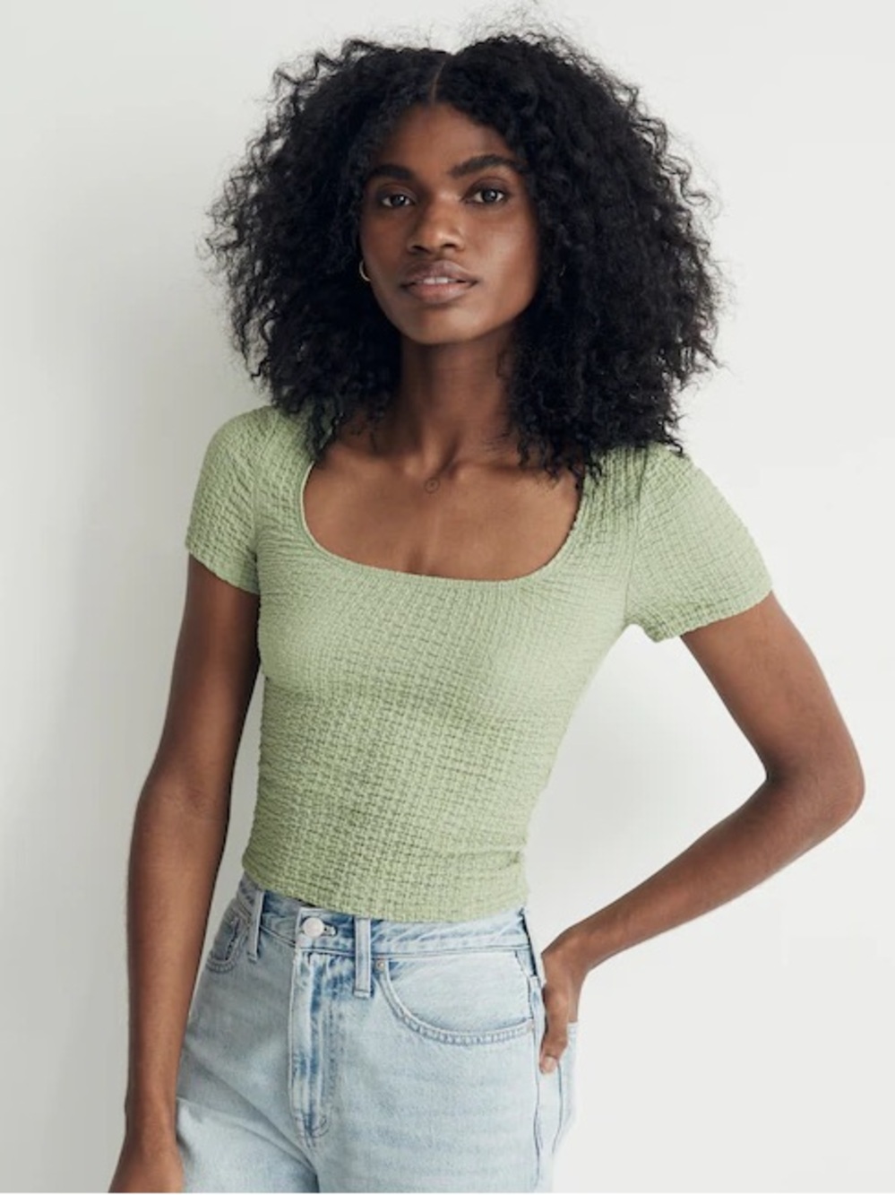 Madewell Popcorn Gatehouse Green Scoop Neck Top